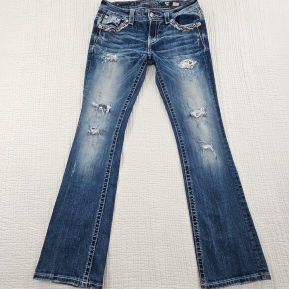 Miss Me Denim - Miss Me Signature Boot Cut Rhinestone Jeans Women's 29 (29x32) EUC Bling Cross